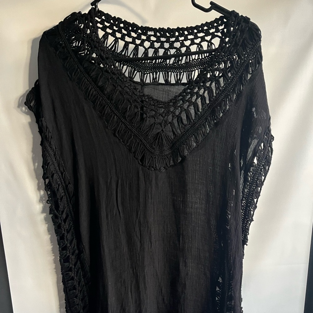 Source Unknown Black Crochet Swim Coverup